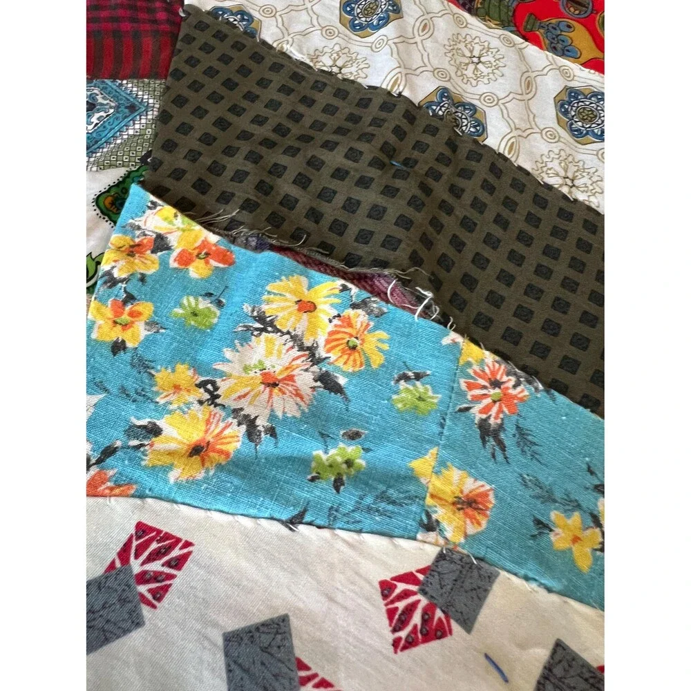 Hand Tied Scrap Crazy Quilt Reverses to Simple Squares